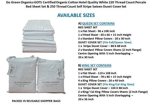 GO GREEN ORGANICS 100% Organic Cotton GOTS Certified Crisp and Cooling Percale Bed Sheet Set & Soft Stripe Duvet Cover Set Combo Pack, 7 Piece Set, Bright White, Luxurious Hotel Quality, King Size - SHOP NO2CO2