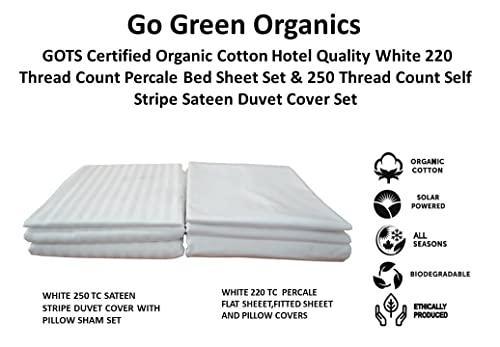 GO GREEN ORGANICS 100% Organic Cotton GOTS Certified Crisp and Cooling Percale Bed Sheet Set & Soft Stripe Duvet Cover Set Combo Pack, 7 Piece Set, Bright White, Luxurious Hotel Quality, King Size - SHOP NO2CO2