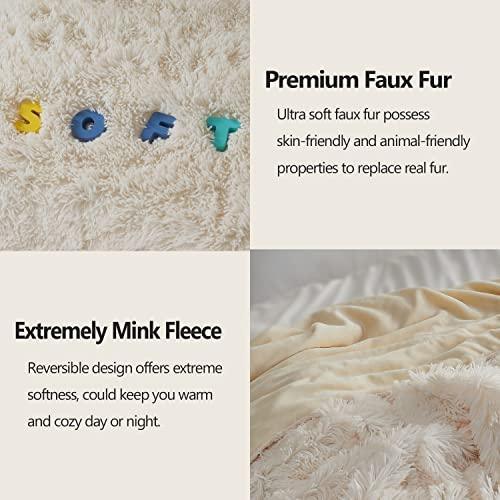 GONAAP Fuzzy Faux Fur Throw Blanket Ivory Super Soft Cozy Plush Fuzzy Shaggy Blanket for Couch Sofa Bed (Ivory, Throw(50"x60")) - SHOP NO2CO2