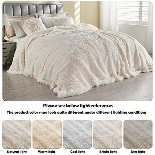 GONAAP Fuzzy Faux Fur Throw Blanket Ivory Super Soft Cozy Plush Fuzzy Shaggy Blanket for Couch Sofa Bed (Ivory, Throw(50"x60")) - SHOP NO2CO2