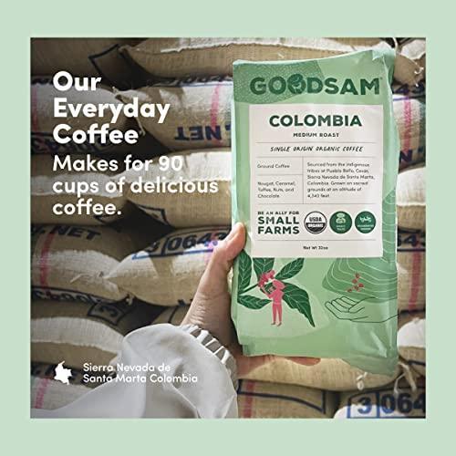 GoodSAM Organic Ground Coffee, Medium Roast 2 lb, Colombian Single Origin, Non GMO Arabica Beans, Vegan, Keto, Regenerative Farming, Direct Trade - SHOP NO2CO2