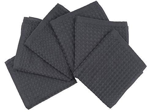 GQZLUCK 100% Natural Cotton Classic Waffle Weave Dish Cloths, Soft Ultra Absorbent Bath Hand FaceTowel, Fast Drying Lightweight Washcloth, Set of 6 (Dark Gray) - SHOP NO2CO2