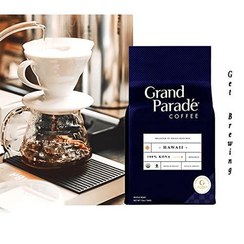 Grand Parade Coffee, Organic 100% Hawaiian Kona Medium Roast, Whole Bean, Fresh Roasted - Gourmet Arabica Single Origin - Fair Trade - 12 Ounce - SHOP NO2CO2