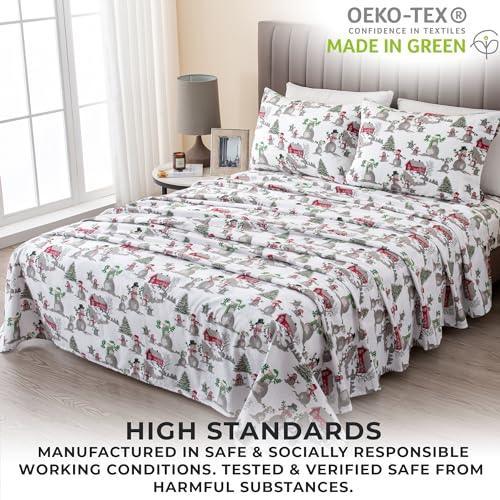 Great Bay Home Bed Linen Set, 4 Piece, Turkish Cotton Queen Holiday Flannel Sheet Set, Deep Pocket Fitted Sheet, Christmas Sheets, Warm Bed Sheets, Anti-Pill Flannel Sheets, Winter Wonderland - SHOP NO2CO2