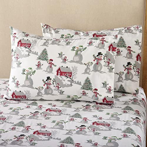 Great Bay Home Bed Linen Set, 4 Piece, Turkish Cotton Queen Holiday Flannel Sheet Set, Deep Pocket Fitted Sheet, Christmas Sheets, Warm Bed Sheets, Anti-Pill Flannel Sheets, Winter Wonderland - SHOP NO2CO2