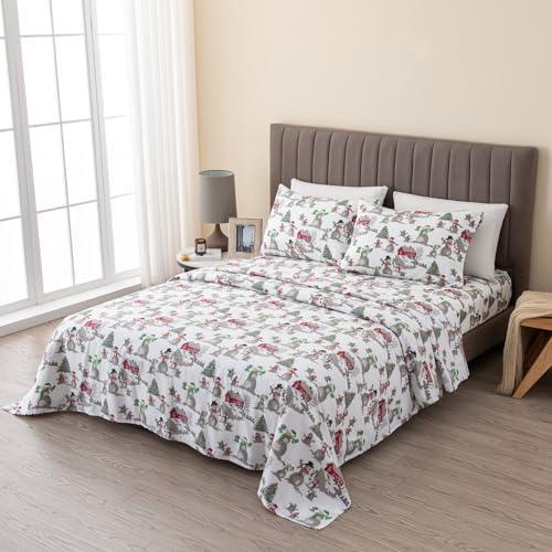 Great Bay Home Bed Linen Set, 4 Piece, Turkish Cotton Queen Holiday Flannel Sheet Set, Deep Pocket Fitted Sheet, Christmas Sheets, Warm Bed Sheets, Anti-Pill Flannel Sheets, Winter Wonderland - SHOP NO2CO2