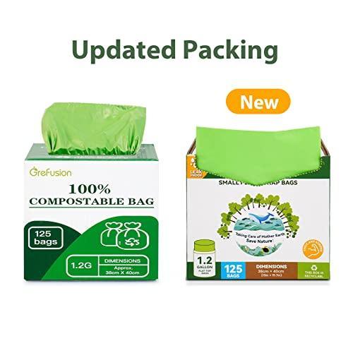 GreFusion Compostable Bags for Kitchen Compost Bin 1.2 Gallon,125 Count,Compost Food Scrap Waste Bags Fits 0.75,1,1.2,1.3 Gallon Countertop Bin,Compost Bags Certified by BPI,ASTM D6400 and OK Compost - SHOP NO2CO2