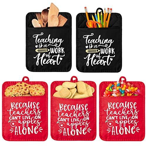 GROBRO7 5Pcs Pot Holder Teacher Appreciation Gift for Thanksgiving Christmas New Year Heat Resistant Cotton Kitchen Pocket Potholders with Hanging Loop Machine Washable Microwave Oven Mitts 7 x 9 in - SHOP NO2CO2