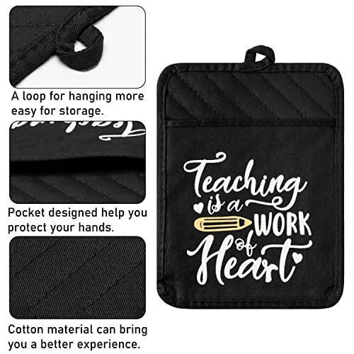 GROBRO7 5Pcs Pot Holder Teacher Appreciation Gift for Thanksgiving Christmas New Year Heat Resistant Cotton Kitchen Pocket Potholders with Hanging Loop Machine Washable Microwave Oven Mitts 7 x 9 in - SHOP NO2CO2