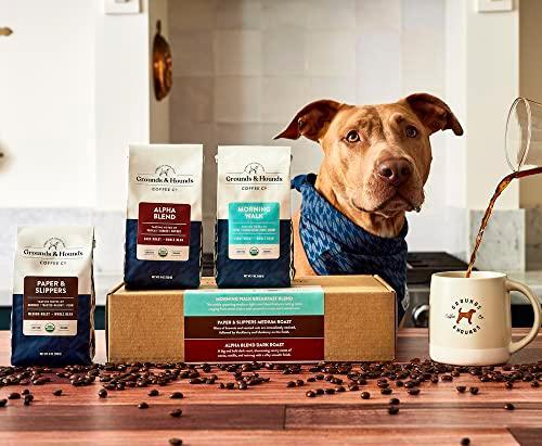 Grounds & Hounds Three Blend Starter Kit - 100% Organic Whole Bean Coffee Variety Pack, Whole Coffee Beans, Includes Three 6oz Bags of Our Most Popular Blends - SHOP NO2CO2