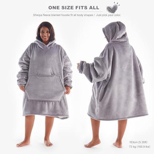 GRT Wearable Blanket Hoodie Women - Oversized Sherpa Thick Hooded Blanket as Gifts for Adult Women Men, Warm Cozy Wearable Blanket Giant Sweatshirt Blanket with Huge Pocket and Sleeves (Light Grey) - SHOP NO2CO2