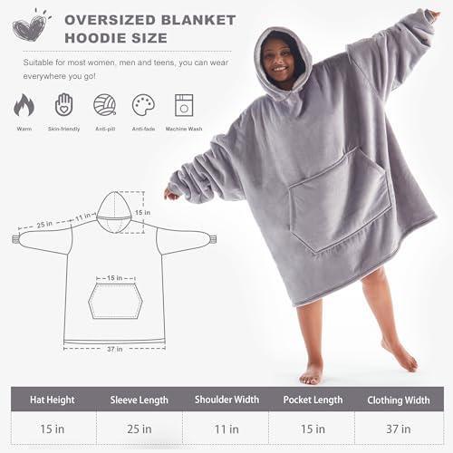 GRT Wearable Blanket Hoodie Women - Oversized Sherpa Thick Hooded Blanket as Gifts for Adult Women Men, Warm Cozy Wearable Blanket Giant Sweatshirt Blanket with Huge Pocket and Sleeves (Light Grey) - SHOP NO2CO2