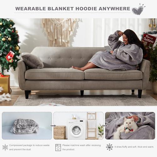 GRT Wearable Blanket Hoodie Women - Oversized Sherpa Thick Hooded Blanket as Gifts for Adult Women Men, Warm Cozy Wearable Blanket Giant Sweatshirt Blanket with Huge Pocket and Sleeves (Light Grey) - SHOP NO2CO2