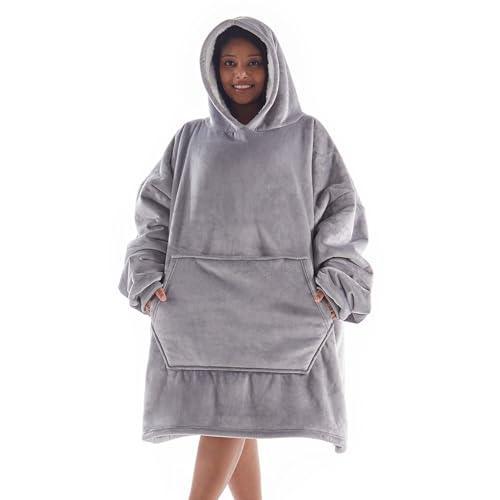 GRT Wearable Blanket Hoodie Women - Oversized Sherpa Thick Hooded Blanket as Gifts for Adult Women Men, Warm Cozy Wearable Blanket Giant Sweatshirt Blanket with Huge Pocket and Sleeves (Light Grey) - SHOP NO2CO2