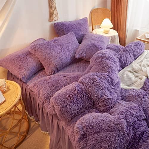 HAIHUA Fluffy Purple Comforter Cover Queen Set，Faux Fur Purple Bedding Sets Queen 3 Pieces(1 Plush Duvet Cover +2 Shaggy Pillowcases) Fuzzy Purple Bed Set, (Purple, Queen) - SHOP NO2CO2