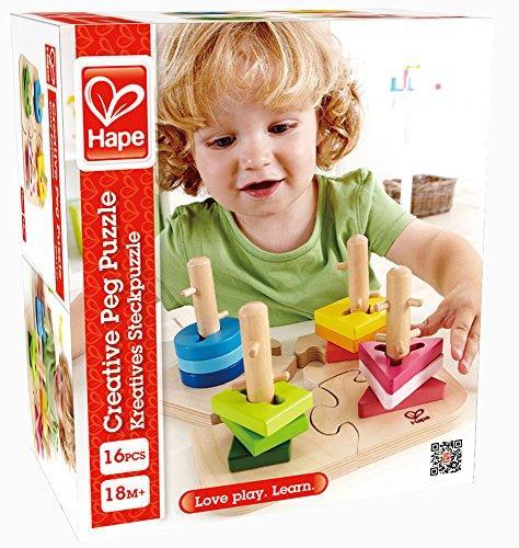 Hape Creative Toddler Wooden Peg Puzzle, L: 7.8, W: 4.6, H: 7.8 inch - SHOP NO2CO2