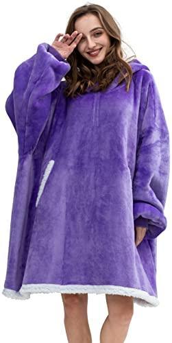 HBlife Oversized Wearable Blanket Hoodie for Adult, Thick Sherpa Sweatshirt with Elastic Sleeves and Giant Pockets Warm and Cozy Fuzzy Plush Fleece Blanket Jacket, Purple - SHOP NO2CO2