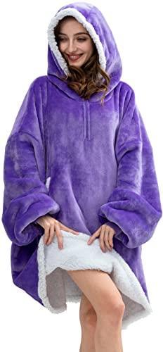 HBlife Oversized Wearable Blanket Hoodie for Adult, Thick Sherpa Sweatshirt with Elastic Sleeves and Giant Pockets Warm and Cozy Fuzzy Plush Fleece Blanket Jacket, Purple - SHOP NO2CO2