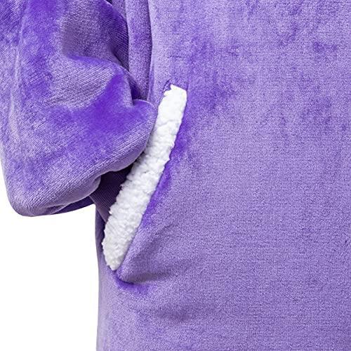 HBlife Oversized Wearable Blanket Hoodie for Adult, Thick Sherpa Sweatshirt with Elastic Sleeves and Giant Pockets Warm and Cozy Fuzzy Plush Fleece Blanket Jacket, Purple - SHOP NO2CO2