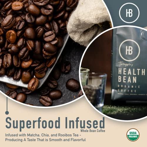 Healthy Bean Coffee - Low Acid Coffee, Superfood Infused Whole Bean Coffee, USDA Organic, Mycotoxin Free, Semi-Dark Roast, 10oz - SHOP NO2CO2