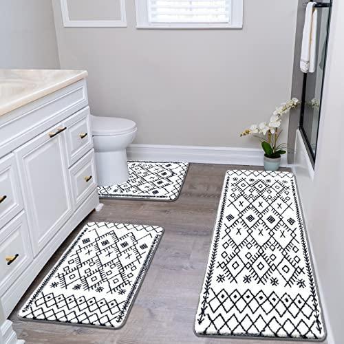 HEBE Bathroom Rug Set 3 Piece,Non Slip Absorbent Bath Mats for Bathroom, Microfiber Soft Bathroom Mat, Absorbent Shaggy Bath Rugs Carpet with U-Shaped Toilet Mat for Bath Floor, Shower - SHOP NO2CO2