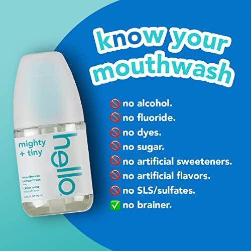 Hello Clean Mint Mouthwash Concentrate for Bad Breath, Alcohol Free Travel Size Mouthwash Made with Coconut Oil and Tea Tree Oil, Helps Freshen Breath, 2 Pack, 3.25 fl Oz Pump Bottles - SHOP NO2CO2