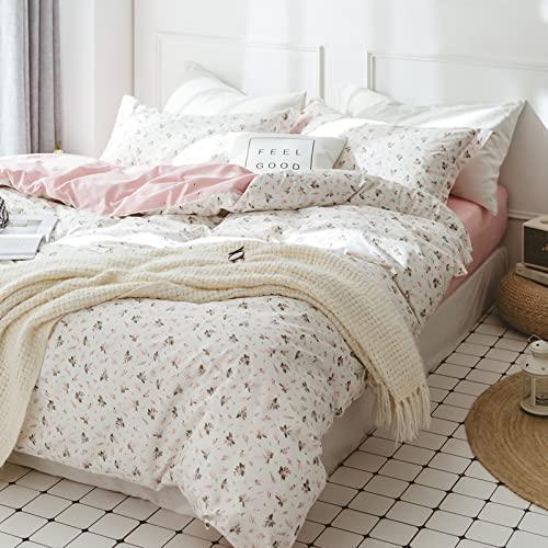 HighBuy Floral Kids Duvet Cover Set Full Cotton Pink Comforter Covers Lightweight Soft for Girls Reversible Garden Style Bedding Sets Full with Zipper Closure for Children,All Season - SHOP NO2CO2