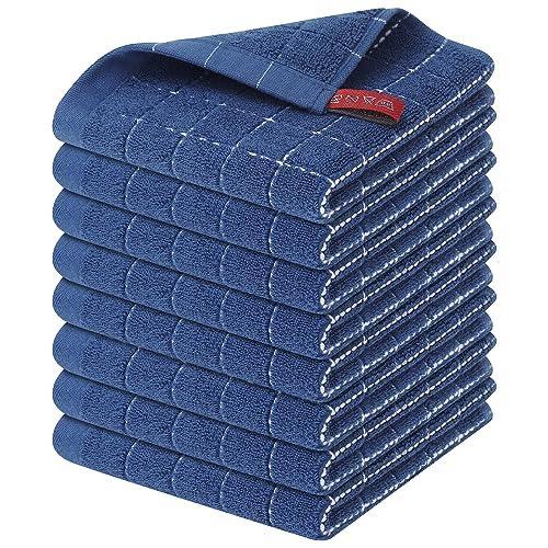 Homaxy 100% Cotton Terry Kitchen Dish Cloths, Ultra Soft and Absorbent Dish Towels for Kitchen, Suitable for Drying and Washing Dishes, 8 Pack, 12 x 12 Inches, Navy Blue - SHOP NO2CO2