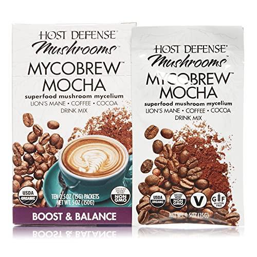 Host Defense, MycoBrew Mocha Drink Mix, Supports Energy and Focus, With Lion’s Mane Mushroom, 5oz - 10 Packets (0.5oz each) - SHOP NO2CO2