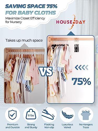 HOUSE DAY Premium Velvet Baby Hangers 60 Pack, 11.4'' Kids Velvet Hangers, Sturdy Baby Hangers for Closet, Black Baby Clothes Hangers, Toddler Hangers Infant Children Non Slip Hanger for Nursery Use - SHOP NO2CO2