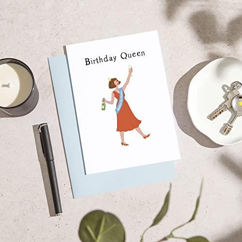 Huxters ‘Birthday Queen’ A5 Happy Birthday Card for her - Sassy and Unique Gifts for Her - Includes Envelope - Fun Slogan Illustrated Greetings Card, FSC Certified Paper - SHOP NO2CO2