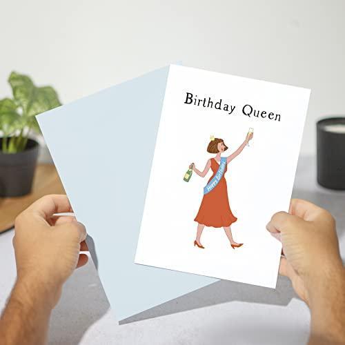 Huxters ‘Birthday Queen’ A5 Happy Birthday Card for her - Sassy and Unique Gifts for Her - Includes Envelope - Fun Slogan Illustrated Greetings Card, FSC Certified Paper - SHOP NO2CO2