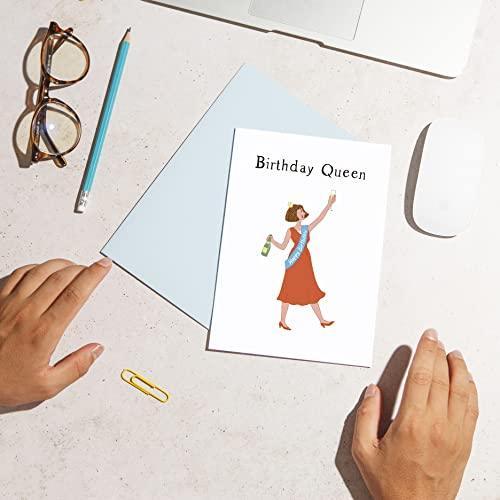 Huxters ‘Birthday Queen’ A5 Happy Birthday Card for her - Sassy and Unique Gifts for Her - Includes Envelope - Fun Slogan Illustrated Greetings Card, FSC Certified Paper - SHOP NO2CO2