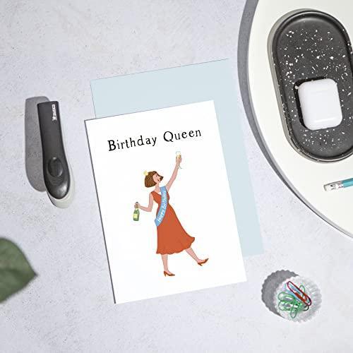 Huxters ‘Birthday Queen’ A5 Happy Birthday Card for her - Sassy and Unique Gifts for Her - Includes Envelope - Fun Slogan Illustrated Greetings Card, FSC Certified Paper - SHOP NO2CO2