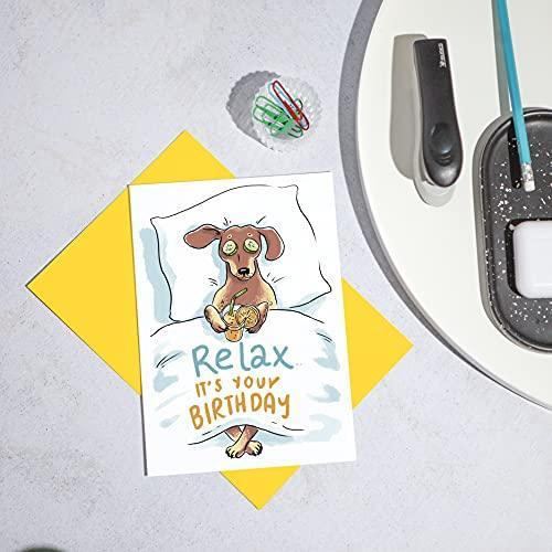 Huxters ‘Relax, It’s Your Birthday’ Humourous A5 Illustrated Dog Slogan Card - Fun Gift for Him or Her - Recyclable Paper with Envelope - Greetings Card, FSC Certified and Sustainable… - SHOP NO2CO2