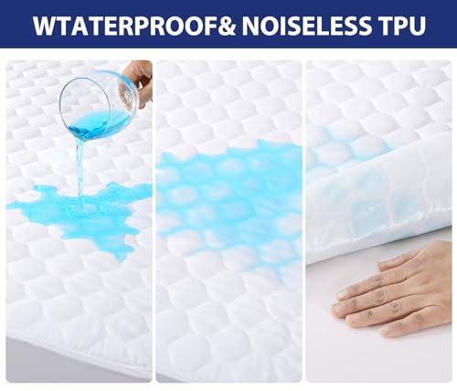 HYMOKEGE Quilted Waterproof Mattress Protector, Mattress Cover Queen Size Bed Breathable, Noiseless Mattress Pad with Deep Pocket, Fitted 5-21" Deep - SHOP NO2CO2