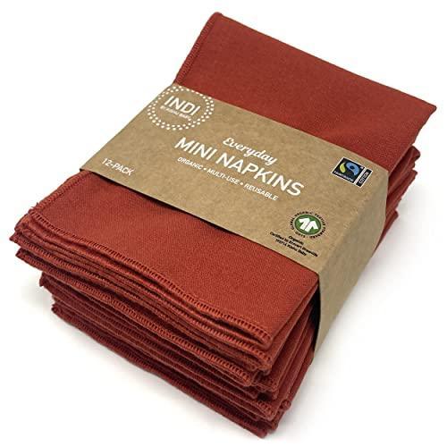 Indi by Kishu Baby - GOTS Certified 100% Organic Cotton Washable Mini Cloth Napkin Sets - Set of 12 Fairtrade Soft Muslin Napkins for All Occasions (Rust) - SHOP NO2CO2