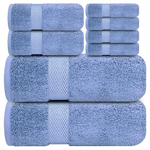 Infinitee Xclusives Premium Blue Bath Towel Set for Bathroom - [Pack of 8] 100% Cotton Bathroom Towel Set - 2 Bath Towels, 2 Hand Towels and 4 Washcloths - SHOP NO2CO2