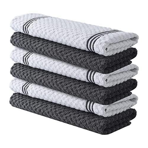 Infinitee Xclusives Premium Kitchen Towels – Pack of 6, 100% Cotton 15x25 Inches Absorbent Dish Towels - Tea Towels- Terry Kitchen Dishcloth Towels- Grey Dish Cloth for Household Cleaning - SHOP NO2CO2