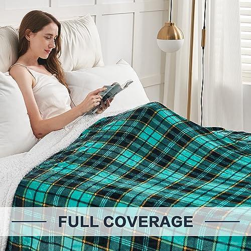 inhand Sherpa Throw Blanket, Plaid Warm Cozy Soft Throw Blankets for Couch, Bed, Sofa，Reversible Fluffy Plush Flannel Fleece Blankets and Throws for Adults Women Men(Green, 50”x 60”) - SHOP NO2CO2