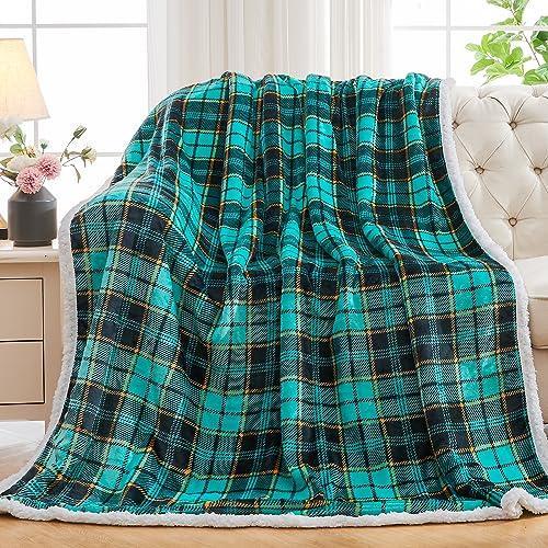 inhand Sherpa Throw Blanket, Plaid Warm Cozy Soft Throw Blankets for Couch, Bed, Sofa，Reversible Fluffy Plush Flannel Fleece Blankets and Throws for Adults Women Men(Green, 50”x 60”) - SHOP NO2CO2