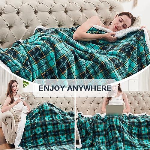 inhand Sherpa Throw Blanket, Plaid Warm Cozy Soft Throw Blankets for Couch, Bed, Sofa，Reversible Fluffy Plush Flannel Fleece Blankets and Throws for Adults Women Men(Green, 50”x 60”) - SHOP NO2CO2