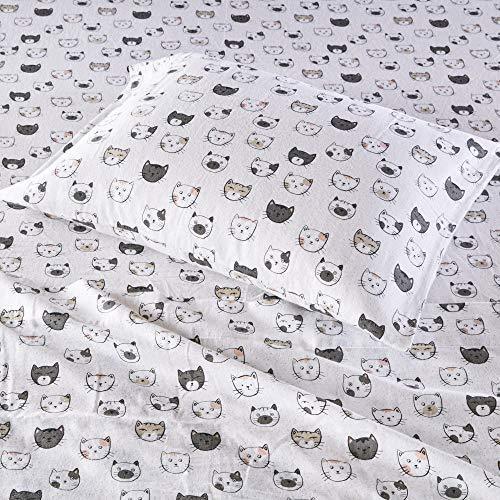 Intelligent Design Cozy Soft 100% Cotton Flannel Print Animals Stars Cute Warm, Ultra Soft Cold Weather Sheet Set Bedding, Full, Grey/Pink Cats 4 Piece - SHOP NO2CO2