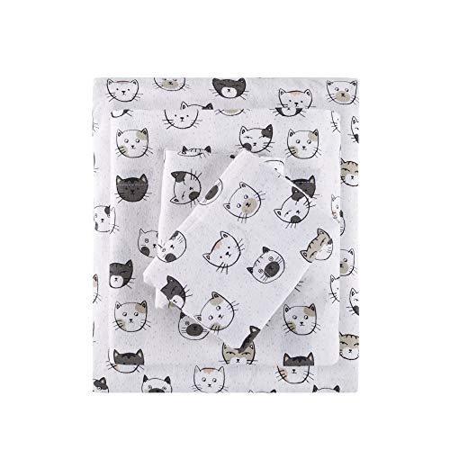 Intelligent Design Cozy Soft 100% Cotton Flannel Print Animals Stars Cute Warm, Ultra Soft Cold Weather Sheet Set Bedding, Full, Grey/Pink Cats 4 Piece - SHOP NO2CO2