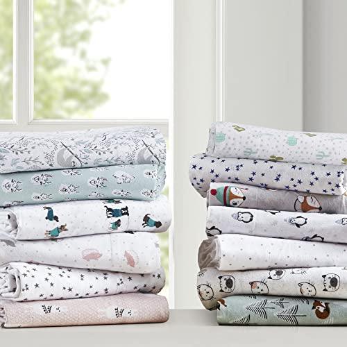 Intelligent Design Cozy Soft 100% Cotton Flannel Print Animals Stars Cute Warm, Ultra Soft Cold Weather Sheet Set Bedding, Full, Grey/Pink Cats 4 Piece - SHOP NO2CO2