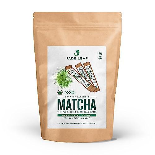 Jade Leaf Matcha Organic Ceremonial Grade Green Tea Powder - Farm Direct First Harvest - Single Serve Stick Packs - Authentic Japanese Origin (100 Count Single Serve Stick Pack Box) - SHOP NO2CO2