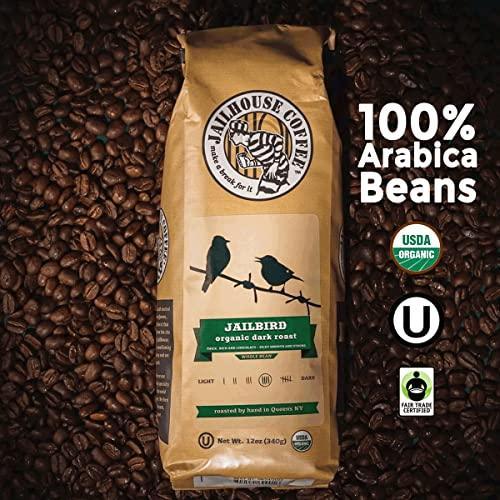 Jailhouse Coffee - Good Behaviour Blend, Premium Medium Roast, Whole Bean (12 oz.) - Sweet Notes with Citrusy Overtones - Organic, Non-GMO, Kosher - Percolator, Drip, French-press, or Cold Brew (Whole Bean) - SHOP NO2CO2