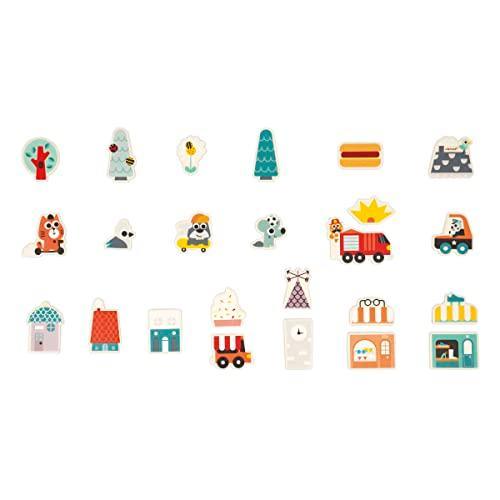 Janod - City Magnets Janod-24 Wooden Toy-City FSC-Educational Game Accessories for Board from 24 Months, J09642, Multi-Coloured - SHOP NO2CO2