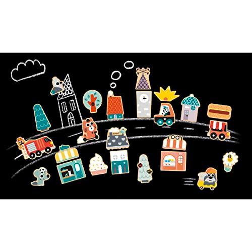 Janod - City Magnets Janod-24 Wooden Toy-City FSC-Educational Game Accessories for Board from 24 Months, J09642, Multi-Coloured - SHOP NO2CO2