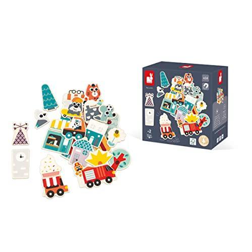 Janod - City Magnets Janod-24 Wooden Toy-City FSC-Educational Game Accessories for Board from 24 Months, J09642, Multi-Coloured - SHOP NO2CO2